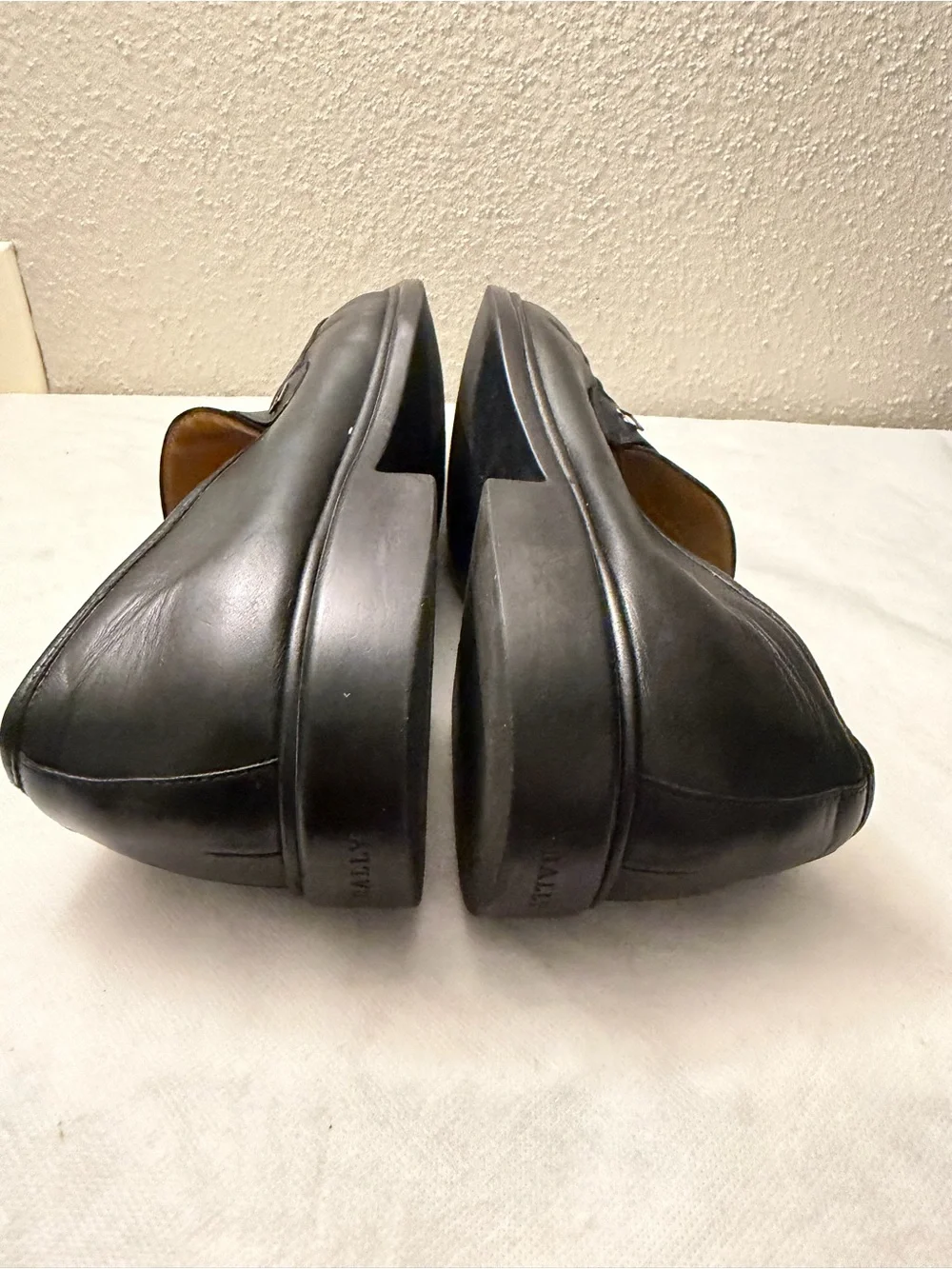 Bally Black Leather Slip-On men Loafers, SZ12, pre-owned